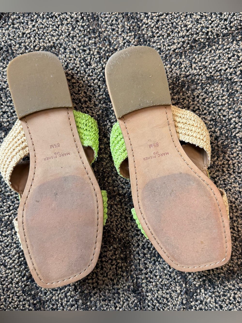 Marc Fisher LTD Navie Slip-On Flat Woven Straw Light Green Tan Sandals - Picture 3 of 3
